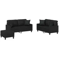 VidaXL 3-tlg. Sofagarnitur mit Kissen Schwarz Kunstleder