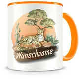 Samunshi® Kindertasse mit Namen Tasse Leopard Personalisierte Tasse mit Namen Kinder Kinderbecher mit Namen Kindergarten orange 300ml