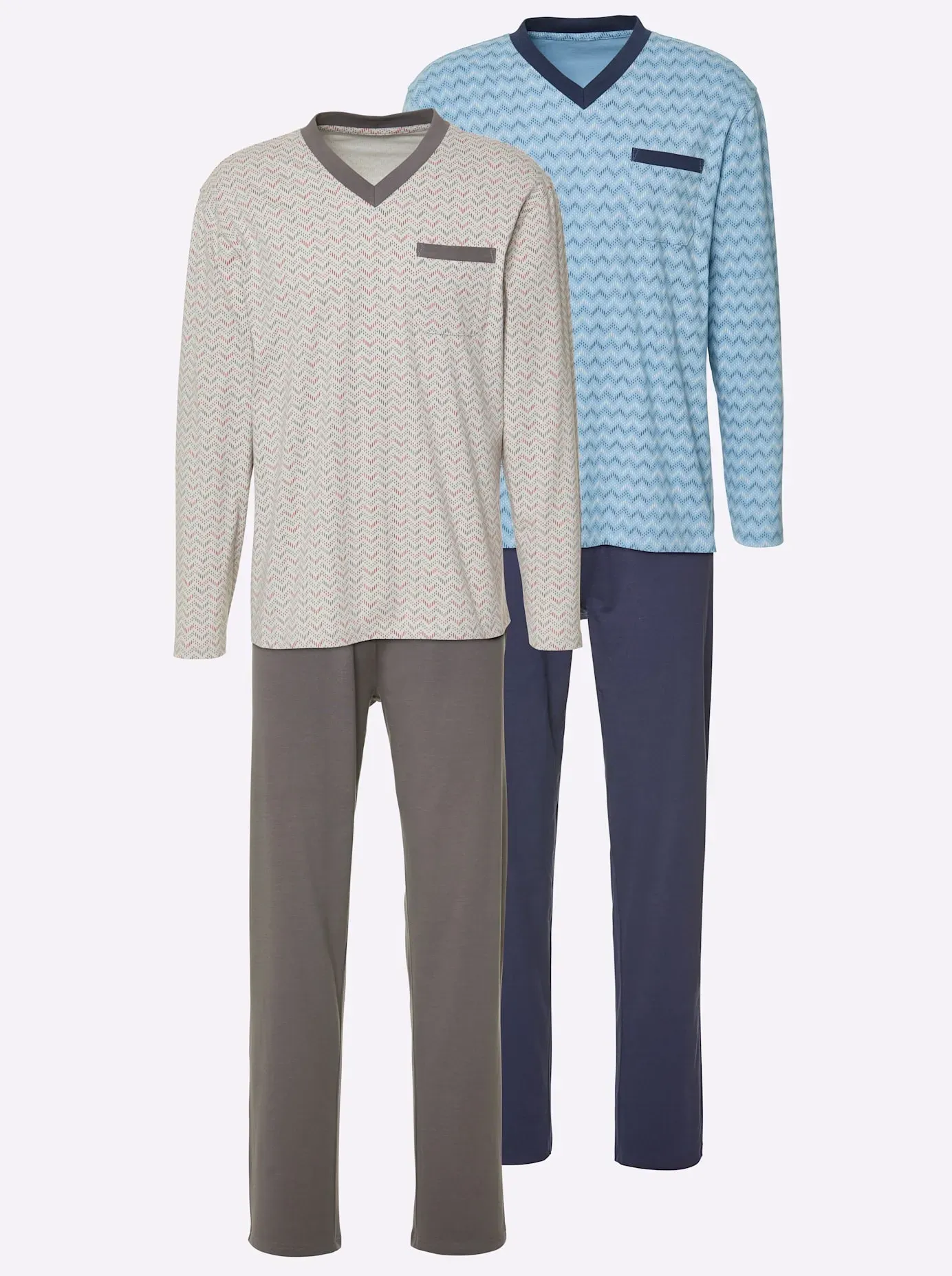 Schlafanzug WÄSCHEPUR, Herren, Gr. 56/58, blau (marine, stahlgrau), 100% Baumwolle, Homewear-Sets Schlafanzug