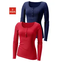 H.I.S. Langarmshirt "mit kurzer Knopfleiste", Damen, Gr. 32/34, blau