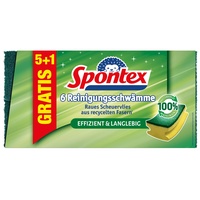 Spontex Recycelte Fasern 5+1, mit Vlies aus 100% recycelten Fasern, ideal für Töpfe und Pfannen, Griffleiste, 1 x 6er Pack