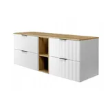 rodan fabryka mebli RODAN Waschbeckenunterschrank mit Regal & Arbeitsplatte – Weiß & Craft Gold Waschbeckenunterschrank Schubladen Soft-Close – Hängender Badezimmer Unterschrank – 46 x 140 x 57 cm – Modern & robust