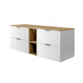 rodan fabryka mebli RODAN Waschbeckenunterschrank mit Regal & Arbeitsplatte – Weiß & Craft Gold Waschbeckenunterschrank Schubladen Soft-Close – Hängender Badezimmer Unterschrank – 46 x 140 x 57 cm – Modern & robust