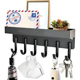 ATEWEITA Schlüsselbrett mit Ablage, Stylish & Bohrfreies Schlüsselboard mit 6 Schlüsselhaken, für praktische Schlüsselaufbewahrung & Ordnung in der Küche, Eingang, Flur, Key Holder for wall, Schwarz