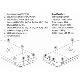 Swissten All in one Power Bank 10000mAh, All-In-One Li-Pol 5/9/12V 22013927