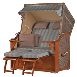 Mr. Deko Strandkorb - bene living - Schaalsee Mahagoni - PE grau - Modell 520 - inkl. Liftersystem