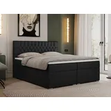 MKS Meble Boxspringbett 180x200 mit Matratze und Topper, Boxspringbett 180x200 mit Bettkasten und Kopfteil - PERA - Schwarz Kunstleder - H3