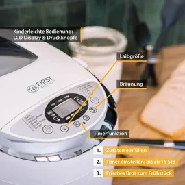 tzs-first-austria Brotbackautomat FA-5152-3, 12 Programme, Kunststoff, bis 1250g, weiß