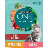 Nestle Nestle PURINA ONE Dual Nature Katzenfutter trocken für kastrierte Katzen mit Cranberry, reich an Lachs, 6er Pack (6 x 650g)