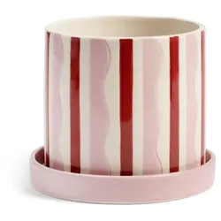 &klevering - Clash Blumentopf mit Untersetzer, wiggle, Ø 15,5 x 13,5 cm, rosa / rot / weiß
