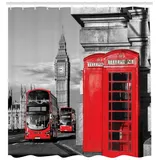 ABAKUHAUS Duschvorhang London Retro Telefonzelle 175 x 180 cm grau/rot