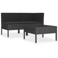 vidaXL 3-tlg. Garten-Lounge-Set mit Auflagen Poly Rattan Schwarz