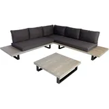 Mendler Garten-Garnitur HWC-H54, Garnitur Sitzgruppe Lounge-Set, Spun Poly Akazie Holz FSC® Alu ~ grau, Polster dunkelgrau