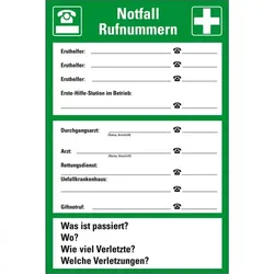 Schild I Aushang Notfall Rufnummern, Kunststoff, 200x300mm