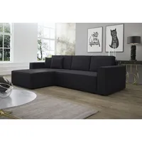 Fun Möbel Ecksofa Schlafsofa Sofa CONOR PREMIUM Kunstleder Soft Schwarz Ottomane Links - Schwarz