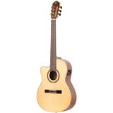 Ortega 4/4 Linkshänder Konzertgitarre Performer Series Slim Neck Thinline Korpus Elektro-akustische Gitarre, Natur Inklusive Gigbag (RCE138-T4-L)