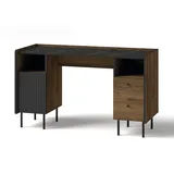 beautysofa | Schreibtisch PIANO | mit Tür, 2 Schubladen und Ablagen | Computertisch | Bürotisch | Arbeitstisch | Schwarz und Nussbaum | Modern Stil - Schwarz/Braun