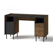 beautysofa | Schreibtisch PIANO | mit Tür, 2 Schubladen und Ablagen | Computertisch | Bürotisch | Arbeitstisch | Schwarz und Nussbaum | Modern Stil - Schwarz/Braun