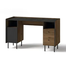 beautysofa | Schreibtisch PIANO | mit Tür, 2 Schubladen und Ablagen | Computertisch | Bürotisch | Arbeitstisch | Schwarz und Nussbaum | Modern Stil - Schwarz/Braun