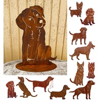 Gartenfigur Hund sitzend groß 55x39cm auf Platte Edelrost Gartendeko Wetterfest Rost Metall Rostfigur Hund Tier von Steinfigurenwelt