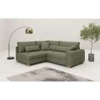 Ecksofa MR. COUCH "Helena L-Form", grün, B:227cm H:68cm T:190cm, Stripes (92% Polyester / 8% Nylon), Sofas, Mit Federkern, wahlweise mit Bettfunktion und Taschenfederkern