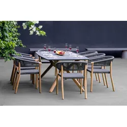 Traditional Teak Set Carmen, Marcella II - Das Set besteht aus: 1 x Tisch Carmen mit Keramikplatte, 6 x bzw. 8 x Stapels...