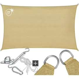 Tectake tectake® Sonnensegel Sunny HDPE mit 185 g/m2 und 87 % UV-Schutz für Balkon, Garten und Terrasse, umfangreiches Montagematerial