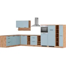 kochstation Winkelküche L-Form 240 cm blau