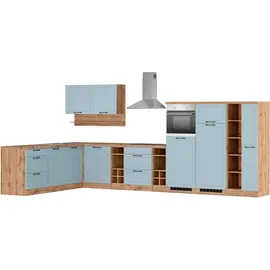 kochstation Winkelküche L-Form 240 cm blau