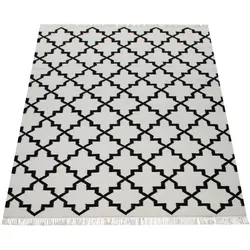 Wollteppich PACO HOME "Kenitra 504", weiß, B:160cm H:12mm L:230cm, Wolle, Baumwolle, Teppiche, Fransenteppich, Flachgewebe, reine Wolle, handgewebt, Scandi Design, mit Fransen