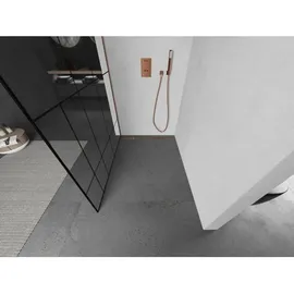 Mexen Kioto L Duschwand Walk-in 110 x 200 cm, schwarzes Muster, gebürstetes Messing - 800-110-103-65-78