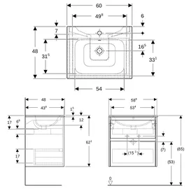 Geberit Renova Plan Möbel-Waschtisch-Set 504039011 Breite 60cm, Korpus/Front weiß / lackiert seidenglanz, Waschtisch: weiß