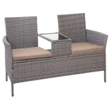 PROREGAL Poly-Rattan Sitzbank mit Tisch Gartenbank Sitzgruppe Gartensofa 132cm Grau Kissen Creme