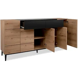 Homestyle4u Sideboard Kommode Eiche Holz Braun, Schwarz Wohnzimmerschrank