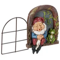 Relaxdays Schlafender Zwerg im Fenster Blau,Braun,Rot