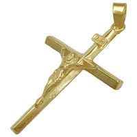 Schmuck Krone Perlenanhänger Anhänger 30x18mm Kreuz mit Jesus 9Kt 375 Gold, Gold 375 goldfarben