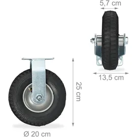 Relaxdays Bockrolle, 2.50-4, Traglast 120 kg, Gummi, Stahlplatte, luftbereift, Schwerlastrad, Gummirolle, schwarz/silber