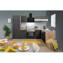 Respekta Winkelküche Economy Eiche Sonoma Sägerau Nachbildung L-Form E-Geräte 280 x 172 cm mit Edelstahlkochfeld grau