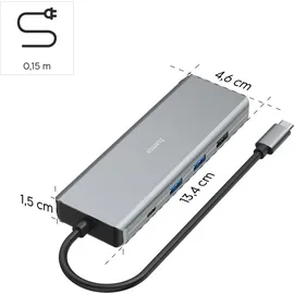 Hama USB-Hub 9 Ports 2x HDMI, 1x LAN/Ethernet, Ultra-HD 4K, bis zu 5 Gbit/s, MST für mehrere Bildschirme, Thunderbold, Power Delivery) Aluminium