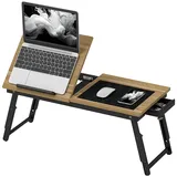 Klappbarer Und Verstellbarer Betttisch, Laptop-betttablett Aus Bambus – Neigbares Tablett, Schublade, Eiche