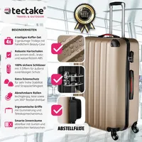 Tectake tectake® Hartschalenkoffer-Set, 4-teilig, 3 Trolleys und Beauty-Case aus robustem ABS-Kunststoff, abteilbarer Innenraum, mit Sicherheits-Zahlenschloss