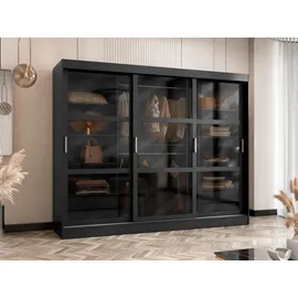 Mirjan24 Kleiderschrank Schwarz, Kunststoff, 4 Schubladen, Rechteckig, 250x203x65 cm, Schlafzimmer, Kleiderschränke