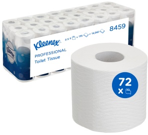 KLEENEX® Toilettenpapierrollen 3-lagig, weiß, Großpackung, Toilettenpapier mit weichen, kräftigen und reißfesten Eigenschaften, 1 Karton = 72 Rollen = 14040 Blatt