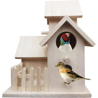 Luckxing Hölzerne Vogel Nistkasten Bausatz, 3 Hausbau + Zaun Einflugloch Zum Aufhängen, Groß Vogelhaus Vogelhäuschen Handmade Bird House Für Meise Wellensittiche Rotkehlchen Nymphensittich