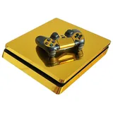 Morbuy PS4 Slim Skin Design Folie Aufkleber Sticker schützende Haut Schale für Sony Playstation 4 Slim Konsole und 2 Dualshock Controller (Gold Glänzend)