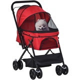 PawHut Hundebuggy Hundewagen für kleine Hunde Katzen Pet Stroller Oxford rot 76,5L x 52B x 95H cm