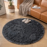 CHOSHOME Teppich Rund 120CM Teppich Wohnzimmer Hochflor Waschbar Teppich Shaggy Grau Runden Teppiche Einfarbig Runder Teppich Flauschig Teppich Weich rutschfest fürs Flur Schlafzimmer Kinderzimmer