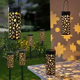 Spetebo LED Solar Gartenleuchte 3-in-1 schwarz 2er Set 18 x 7,5 cm - Outdoor Deko Hängelampe Tischlampe Gartenstecker für Außen