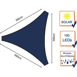 Perel Sonnensegel mit LED-Beleuchtung Dreieckig 3,6 m x 3,6 m x 3,6 m Dunkelblau