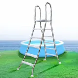 160cm Stabile Doppelseitige Oberirdische Poolleiter Edelstahl, Oberirdische Pool Leiter, Oberirdische Pooltreppe für Aufstellpool, Poolleiter 160 cm Poolhöhe 250 kg Tragkraft,160cm
